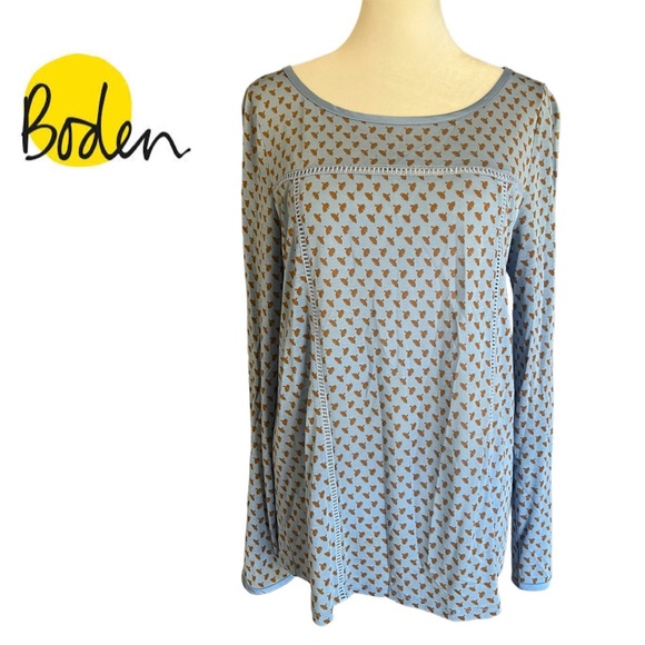 Boden Tops - BODEN Blue & Brown “Claudia” Ladder Stitch Floral Print Top Blouse Size 4